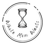 While Mom Waits Logo - Creating time for moms to thrive. Simple logo with hourglass to represent time.