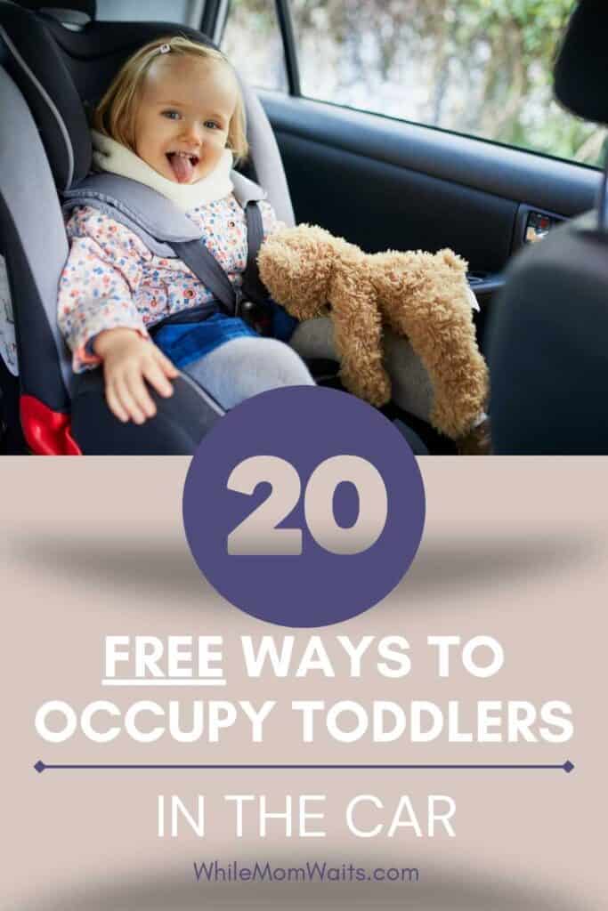 20+ free ways to occupy your toddler in the car while waiting for their siblings in the school pickup line. photo of happy and calm toddler in car