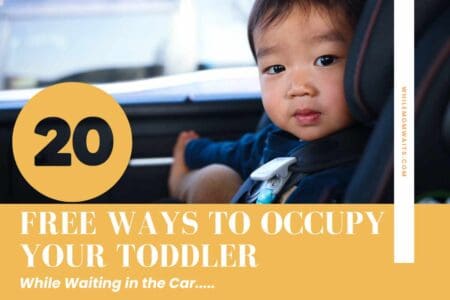 20+ free ways to occupy your toddler in the car while waiting for their siblings in the school pickup line. photo of toddler in line calm cook and collected