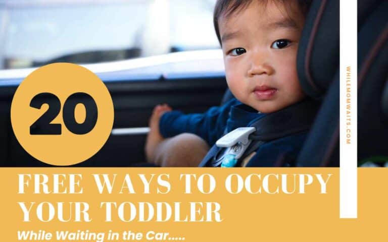 20+ free ways to occupy your toddler in the car while waiting for their siblings in the school pickup line. photo of toddler in line calm cook and collected