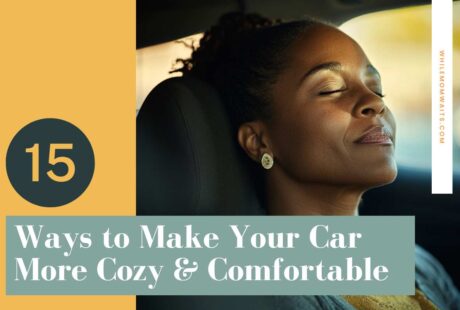 woman sitting in car relaxing. 15 Ways for moms to make cars more cozy and comfortable while waiting in car.